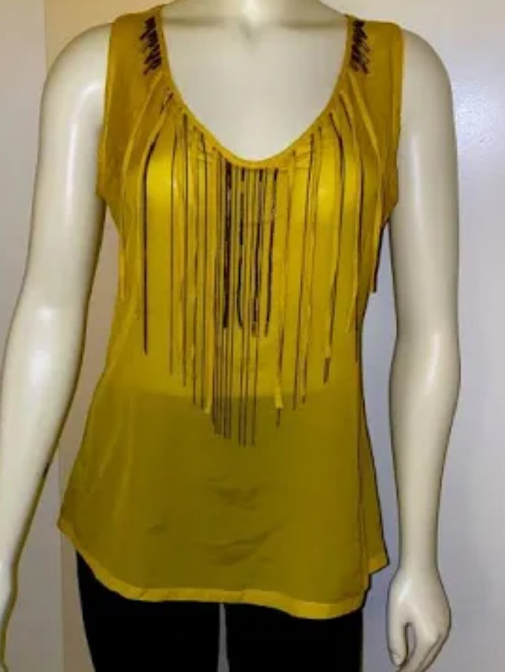Love Stitch Yellow Sleeveless Metal Fringe Top
